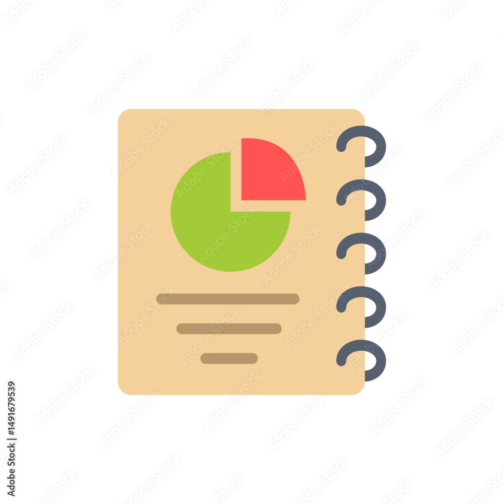 Poster analysis notepad illustrating with graph and spiral bound edges for data visualization