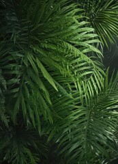 Intricate palm leaf texture, vibrant green hues, lush detail ,  flora,  illustration