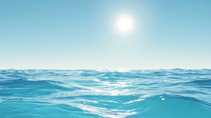 Fototapeta premium Bright Blue Sky with Radiant Sun Over Calm Ocean Waters