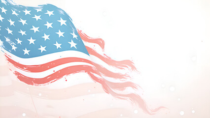 Obraz premium Close-up of the American flag gently waving against a light background. A greeting card.