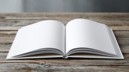 Fototapeta premium Open Book Mockup on Rustic Wood Tabletop in Natural Light for Writing or Design Projects Blank Pages for Text