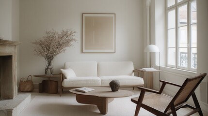 Fototapeta premium A contemporary living room interior design featuring natural tones.