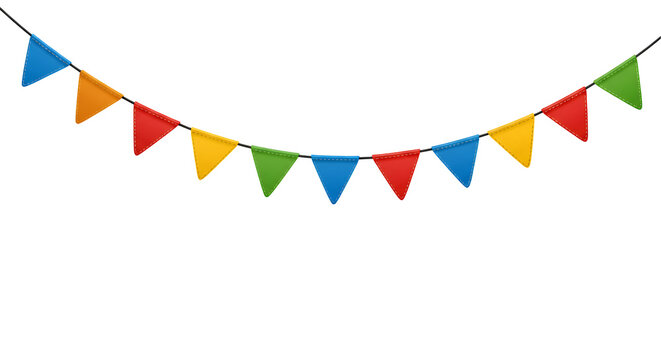 Classic Festa Junina bunting with colorful flags – 2D cartoon with transparent background