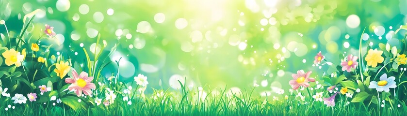 Fototapeta premium Vibrant floral meadow bathed in sunlight.