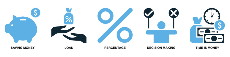 Set of finance icon vector for financial management, accounting, and budgeting overview. Ideal for business dashboard, finance app, and money planning illustration.