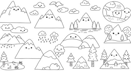 Cute mountains and forest vector illustrations