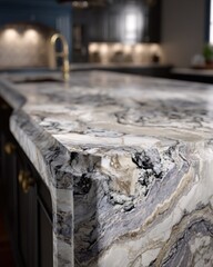 Close up of kitchen countertop with marble pattern in luxury home interior design setting