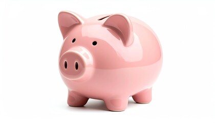 Obraz premium A shiny pink piggy bank, symbolizing savings and financial management, sits on a white background, inviting users to start saving money