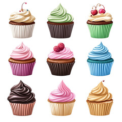 Delicious cupcakes variety of flavors and colors sweet treats bakery desserts