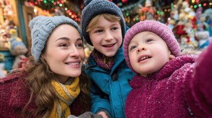 Obraz premium Two women and a child posing together indoors, smiling, casual clothing, bright natural light.