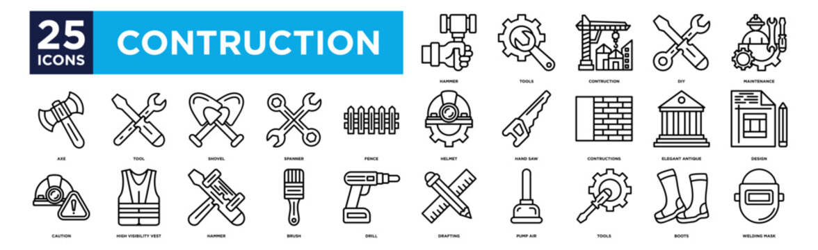 contruction icon collection set. Containing design Hammer  ,Tools   ,Contruction  ,DIY ,Maintenance 