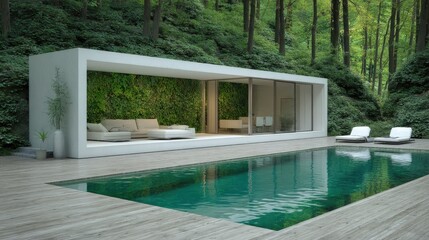 Modern Villa Retreat Poolside Luxury in Lush Forest.