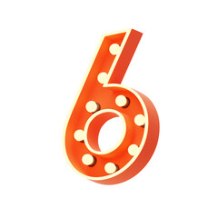 3D Number 6 Shape Marquee Lights Text