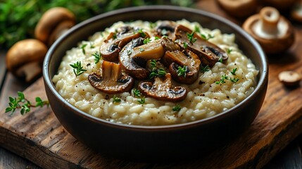Creamy mushroom risotto in bowl