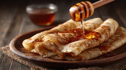 Crepes topped with maple syrup