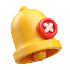 Fototapeta premium 3D Yellow Bell Icon with Red Cross Symbol Notification Off, Modern Digital Alert Mute Sign, Isolated on Transparent Background