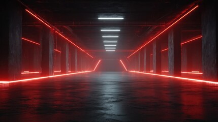 Dark futuristic tunnel with neon lights