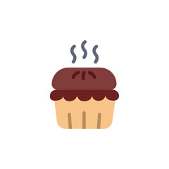 Simple vector illustration of a sweet chocolate cupcake with steam effect
