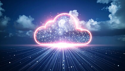 Obraz premium Cloud Computing Network: Digital Data Flow and Connectivity