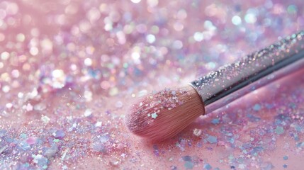 Pink glitter cosmetic brush