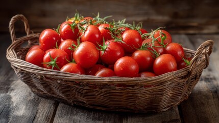 Ripe red tomatoes in wicker basket