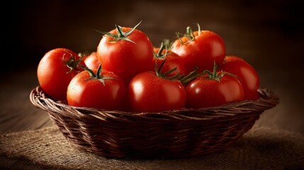 Ripe red tomatoes in wicker basket
