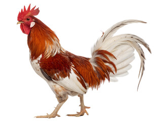 Fototapeta premium Portrait of Rooster with Red Crest Isolated on transparent background cutout, PNG file, Cutout file