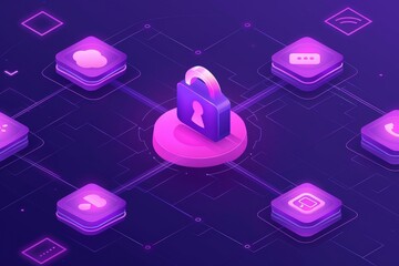 Enhancing digital security lock icon graphic design in a tech-themed environment