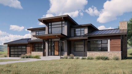 Fototapeta premium Modern Mountain Home Stylish Architecture Meets Natural Beauty.