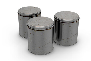 Rusted vintage Cylindrical Metal Container on White Background