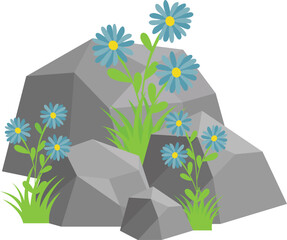 Rock And Grass With Wildflower