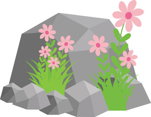 Rock And Grass With Wildflower