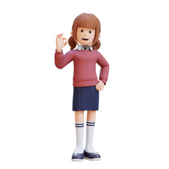 3D girl character is giving OK sign
