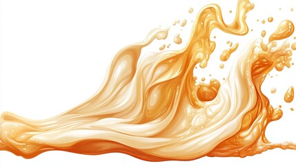 Dynamic splash of viscous, amber liquid, exhibiting fluidity and texture against a white backdrop