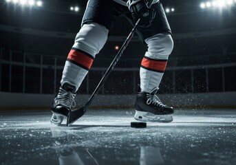 Obraz premium Hockey Player Skating, Puck Handling, Close Up