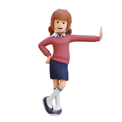 3D girl character is laying on transparent wall