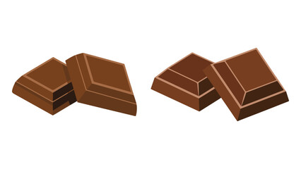 Chocolate Bar Icon – Pieces of Dark Chocolate Isolated on White Background in Flat Design for Dessert, Snack, or Sweet Treat Concepts