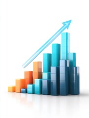 Fototapeta premium Upward Trending Bar Graph with Arrow on White Background Showing Business Growth and Success from Low Angle