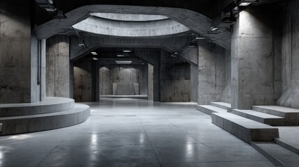 Obraz premium Concrete architectural hallway with elevated platforms