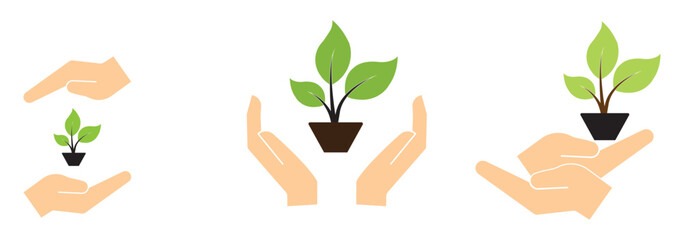 Hand Holding Plant Icon - Illustration. leaf and hand, care nature icon vector eps 10
