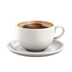 Fototapeta premium A steaming cup of coffee in a white mug on a saucer
