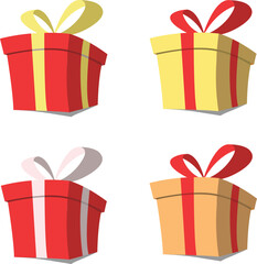 Gift Box Set With bow and ribbon icon vector