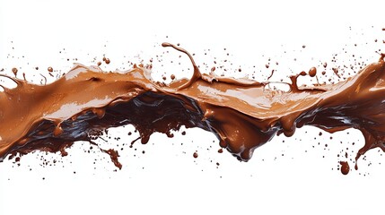 Dynamic splash of rich, brown liquid, exhibiting texture and motion against a stark white background