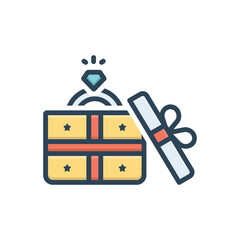 Color illustration icon for ring with box
