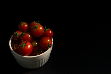 Cherry Tomatoes in Ceramic Bowl on Black Background &ndash; Minimalist Food Photography