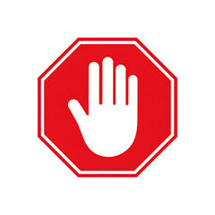 Black hand symbol centered in a red octagonal sign, indicating a warning or stop command.