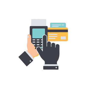 Hands Using Point Of Sale Terminal And Credit Card
