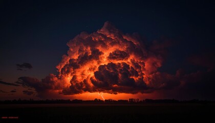 Dramatic lightning storm over fields