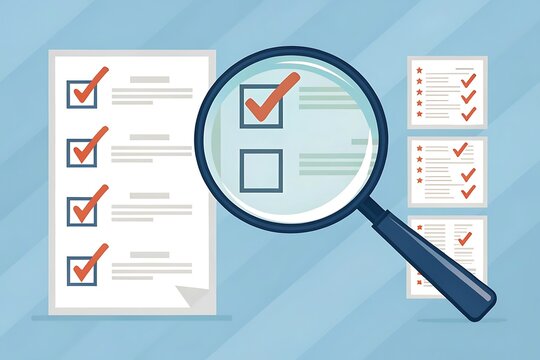 Magnifying Glass Highlighting Checklist – Task Management and Quality Control Concept