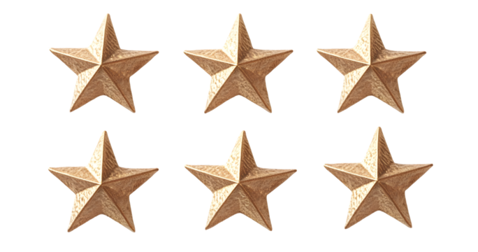 Set of rows of decorative gold stars isolated on transparent background